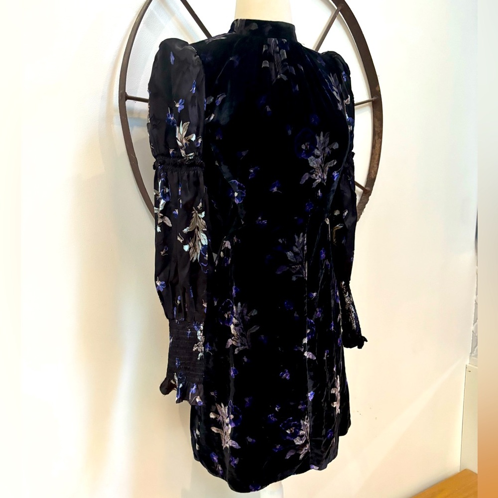 Rebecca Taylor velvet silk blend whimsigoth floral bow collar cocktail dress 6 - Picture 2 of 9